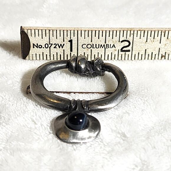 Vtg Eivind Hillestad Signed Norway 801 Pewter Brooch Scarf Fibula Pin Black Onyx - Picture 9 of 9